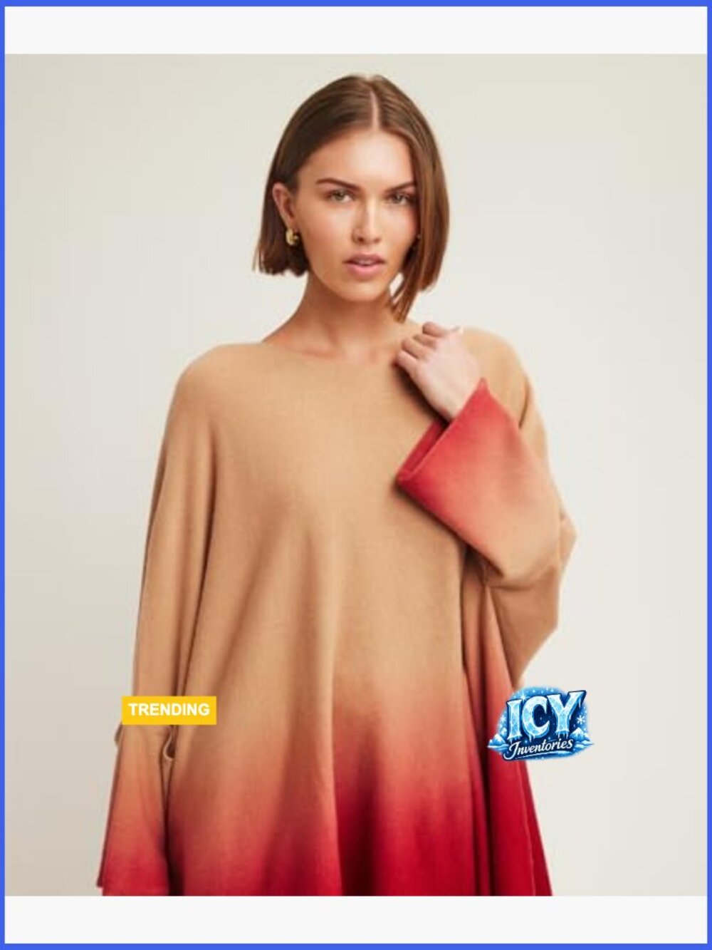Women's Ombre Poncho Sweater, Oversized Fit, Cashmere - Picture 3 of 4